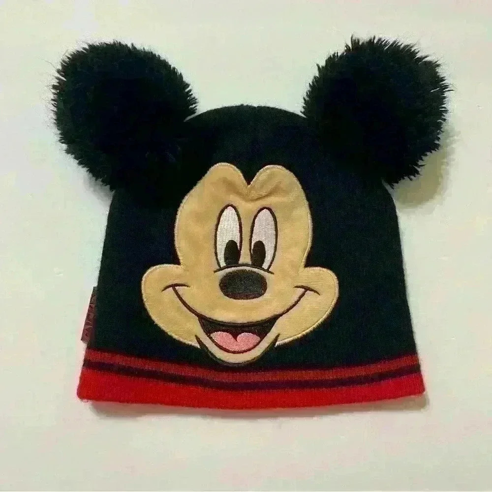 DISNEY Junior Mickey Mouse Red Black BEANIE Winter Hat Cap TODDLER 2T-4T